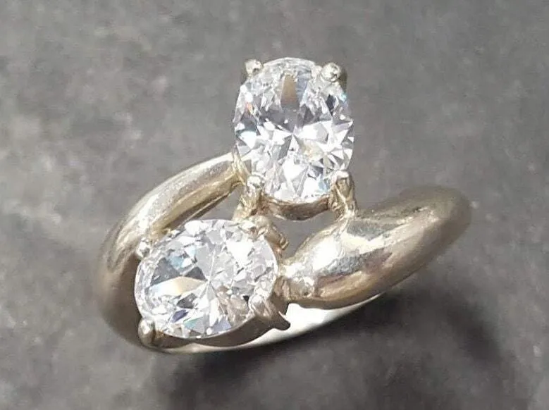 Two Stone Diamond Ring - Sparkly Vintage Ring - Classic Bridal Ring