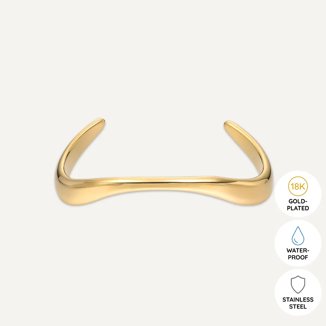 Vibes | Sleek Wave Open Bracelet | 18K Gold-Plated