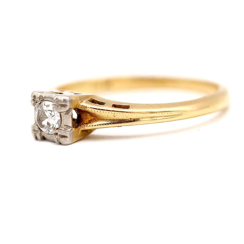 Victorian .15 CTW 14 KaratTwo tone Gold Old European Cut Solitaire Diamond Antique Engagement Ring