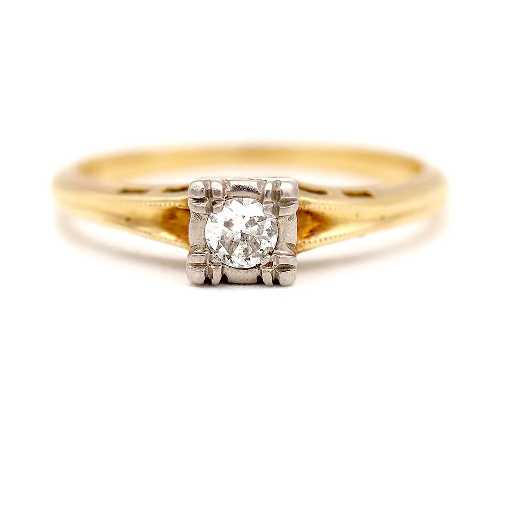 Victorian .15 CTW 14 KaratTwo tone Gold Old European Cut Solitaire Diamond Antique Engagement Ring