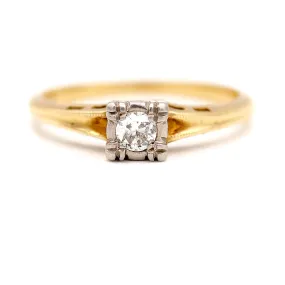 Victorian .15 CTW 14 KaratTwo tone Gold Old European Cut Solitaire Diamond Antique Engagement Ring