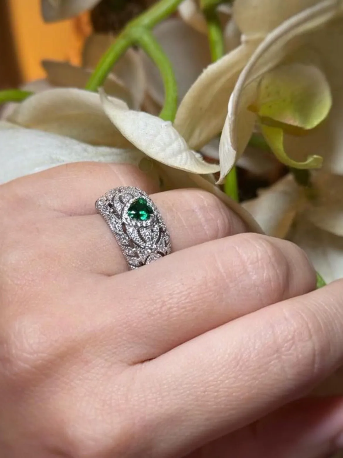 Vintage Heart-Shaped Emerald and Diamond Ring