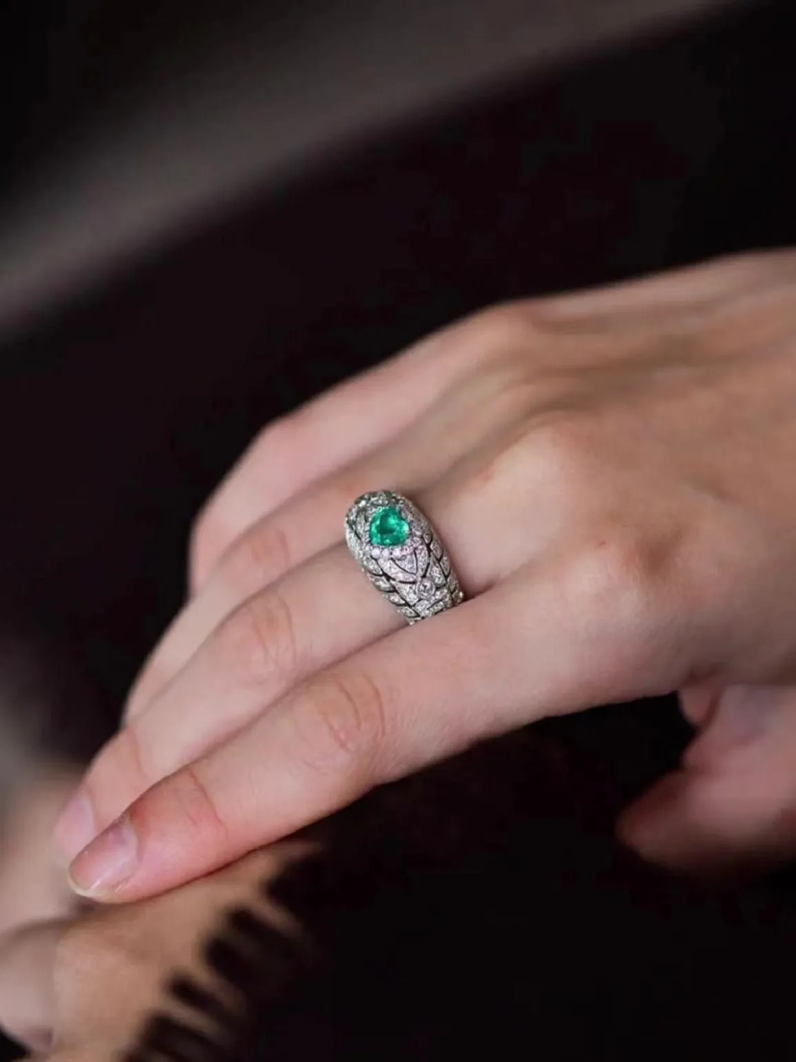 Vintage Heart-Shaped Emerald and Diamond Ring