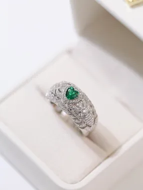 Vintage Heart-Shaped Emerald and Diamond Ring