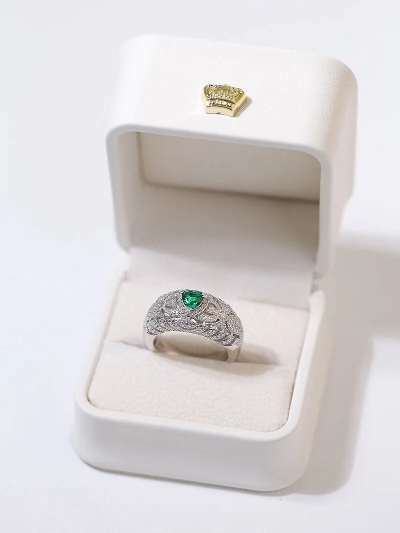 Vintage Heart-Shaped Emerald and Diamond Ring