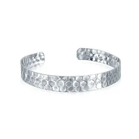 Wide Textured Honeycomb Cuff Bracelet Stackable Hammered Matte Sterling Silver