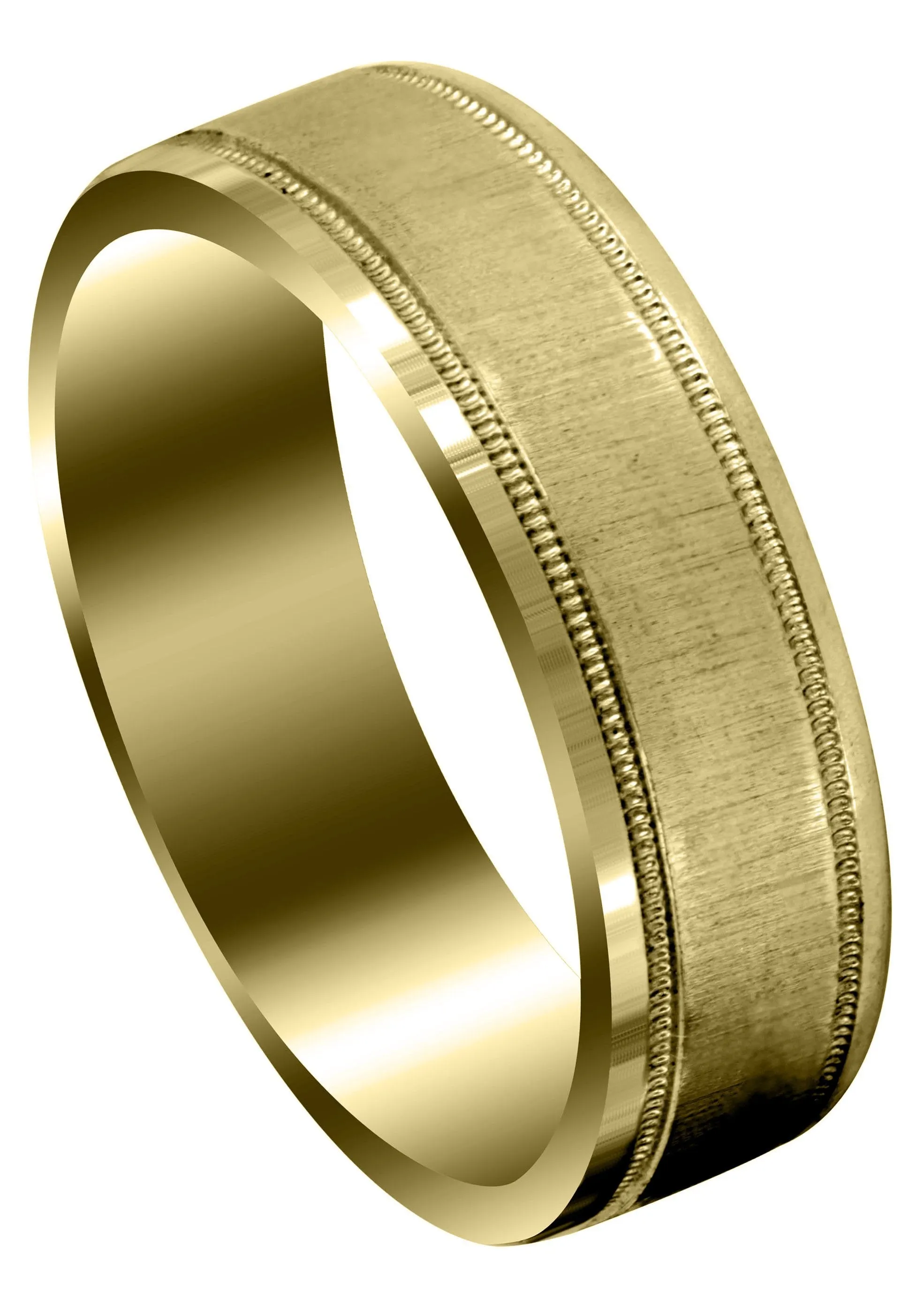 Yellow Gold Carved Simple Mens Wedding Band | Cross Satin Finish (Gabriel)