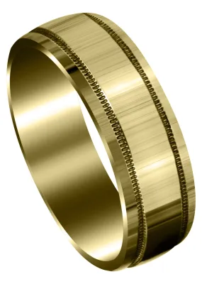 Yellow Gold Carved Simple Mens Wedding Band | High Polish Finish (Miles)