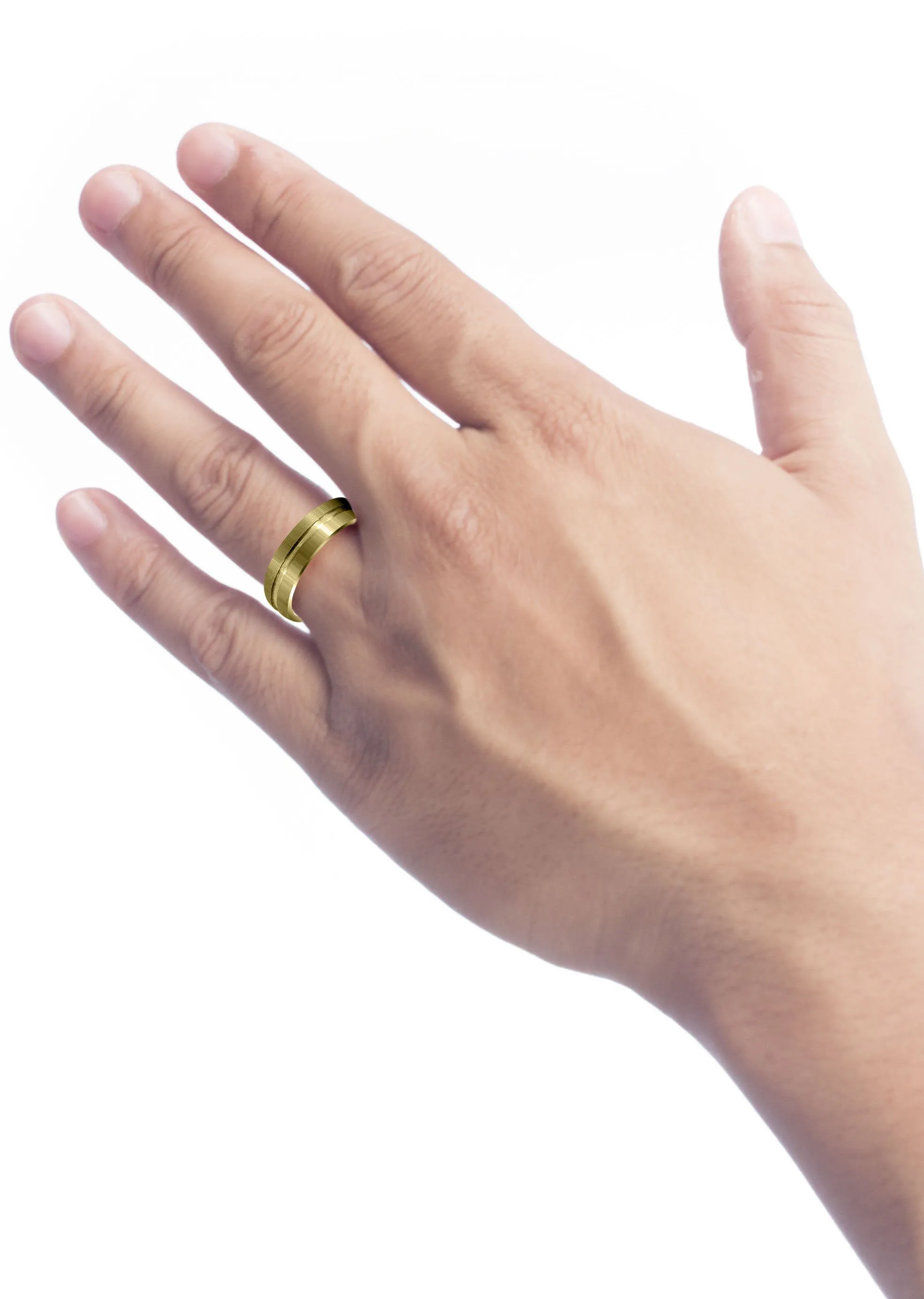 Yellow Gold Carved Simple Mens Wedding Band | Satin Finish (Matthew)