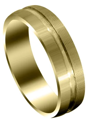 Yellow Gold Carved Simple Mens Wedding Band | Satin Finish (Matthew)