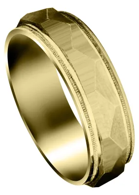 Yellow Gold Carved Simple Mens Wedding Band | Wire Matt Finish (Elias)